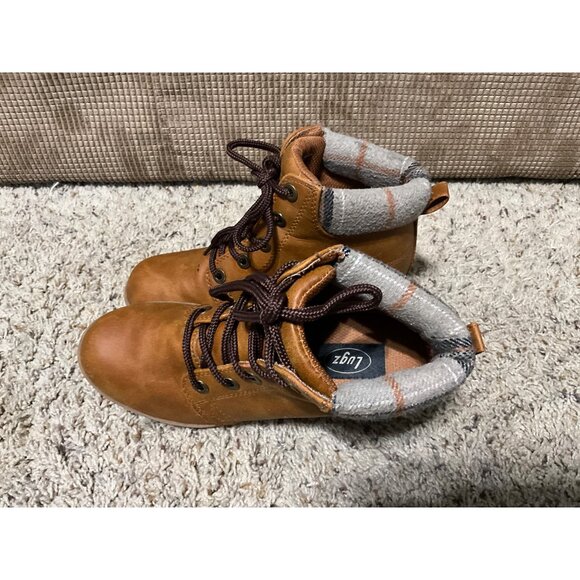 Lugz Womens Brown Ankle Boots With Plaid Collar & Wedge Heel Size 6 Faux Leather - Picture 8 of 11